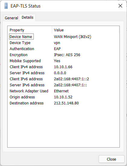 EAP-TLS Status Details